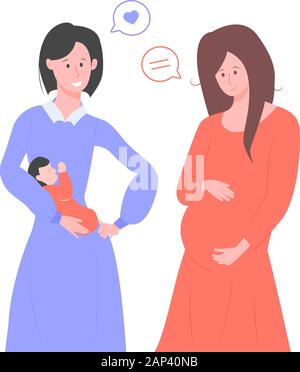 La mamma con un bambino e una donna in stato di gravidanza Illustrazione Vettoriale