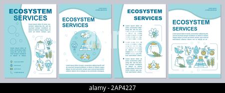 I servizi ecosistemici modello brochure formato. La natura delle risorse. Volantini, opuscoli, depliant stampa design lineare con illustrazioni. Vettore di layout di pagina per Illustrazione Vettoriale