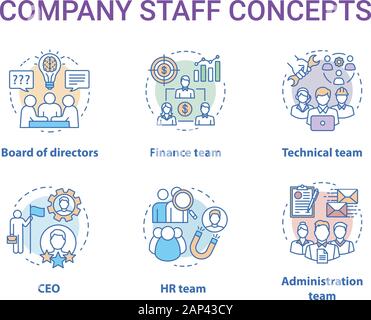 Il personale dell'azienda concept set di icone. Il personale aziendale, forza lavoro idea sottile linea illustrazioni. Amministratore Delegato e consiglio di amministrazione. Gestione delle risorse umane. Ve Illustrazione Vettoriale