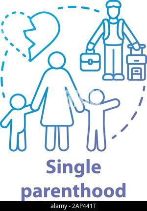 Unico concetto di genitorialità icona. Controversie in materia civile e divorzio idea sottile linea illustrazione. Single parent family. La custodia dei figli. Genitori separati. Vettore Illustrazione Vettoriale