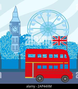 London Street con il bus rosso e il big ben Foto Stock