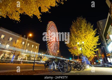 Osaka, Giappone - 16 Dicembre 2019 : le famose destinazioni di viaggio a Osaka Tempozan Ferris Wheel, Osaka City, Giappone. Questa ruota ha un'altezza di 112.5 metri Foto Stock
