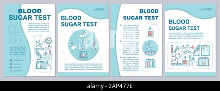 I livelli di zucchero nel sangue il test modello brochure formato. Volantini, opuscoli, depliant stampa design lineare, illustrazioni. Il livello di glucosio di controllo. Vettore di layout di pagina per Illustrazione Vettoriale