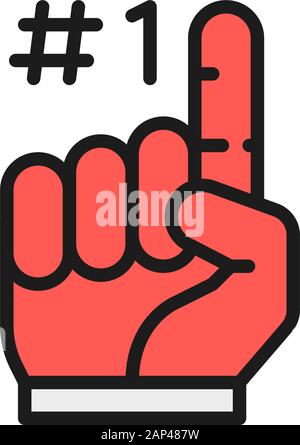 Dito in schiuma vettoriale, icona della linea di colore piatta del guanto dei ventilatori. Illustrazione Vettoriale