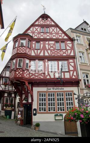 Edificio con struttura in legno a Piesport, Germania Foto Stock