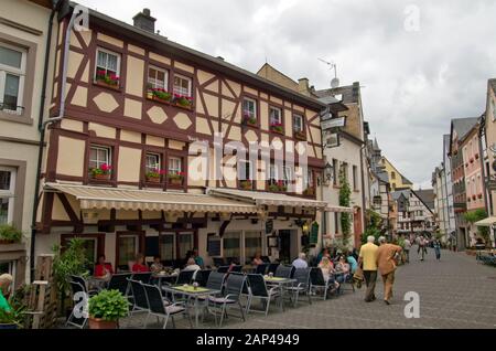 Piesport, edifici con pareti in legno Foto Stock