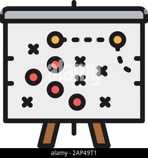 Schema del piano del gioco del calcio, icona della linea di colore piatto tattica. Illustrazione Vettoriale