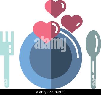 Felice il giorno di san valentino piatto e posate con il cuore Illustrazione Vettoriale