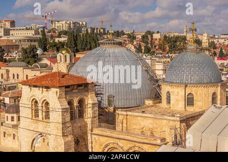 Veduta aerea della Chiesa del Santo Sepolcro a Gerusalemme Foto Stock