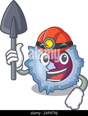 Cool clever Miner cellulari monocitiche cartoon character design Illustrazione Vettoriale