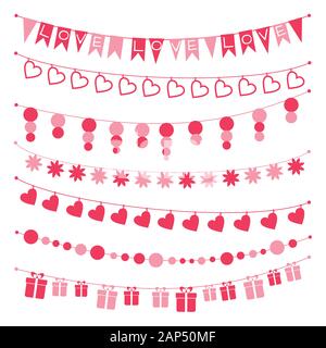 Set di ghirlande, buntings per il giorno di San Valentino Illustrazione Vettoriale