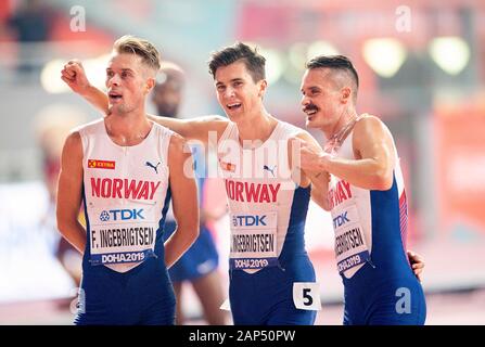 Doha, Katar. Trentesimo Sep, 2019. Da sinistra a destra Filip INGEBRIGTSEN (né/DNF), Jakob INGEBRIGTSEN (né/quinto posto), Henrik INGEBRIGTSEN (né/tredicesimo posto) finale 5000m di uomini, su 30.09.2019 mondiali di atletica 2019 a Doha/Qatar, dal 27.09. - 10.10.2019. Â | Utilizzo di credito in tutto il mondo: dpa/Alamy Live News Foto Stock
