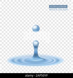 Acqua realistica splash. Goccia d'acqua. Onde sulla superficie Illustrazione Vettoriale