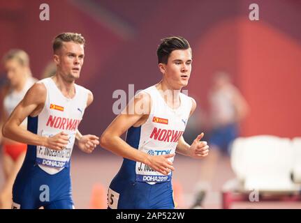 Doha, Katar. Trentesimo Sep, 2019. Da sinistra a destra Filip INGEBRIGTSEN (né/DNF), Jakob INGEBRIGTSEN (né/quinto posto), azione finale di 5000m per gli uomini, su 30.09.2019 mondiali di atletica 2019 a Doha/Qatar, dal 27.09. - 10.10.2019. Â | Utilizzo di credito in tutto il mondo: dpa/Alamy Live News Foto Stock