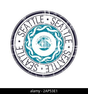 Città di Seattle, Washington postale timbro di gomma, oggetto vettore su sfondo bianco Illustrazione Vettoriale