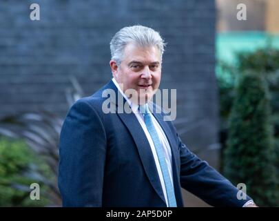 Londra, Regno Unito. Xxi gen, 2020. Brandon Lewis, Ministro di Stato per la sicurezza e la Vice per uscire dalla UE e non trattare la preparazione, a Downing Street per una riunione Credito: Tommy Londra/Alamy Live News Foto Stock