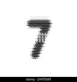 Numero 7 nero modello halftone font Illustrazione Vettoriale