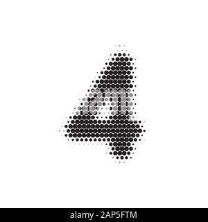 Numero 4 nero modello halftone font Illustrazione Vettoriale