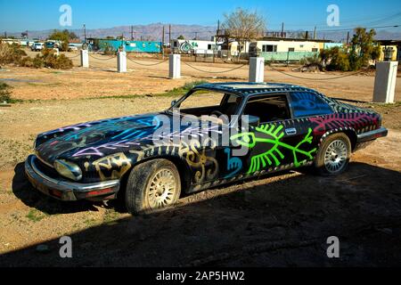 Bombay Beach California USA sponda orientale del Salton Sea. Bombay Beach art l'installazione. Foto Stock