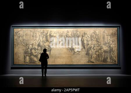 La Scuola di Atene, il cartone di Raffaello, Biblioteca Pinacoteca Accademia Ambrosiana, Milano, Lombardia, Italia, Europa Foto Stock