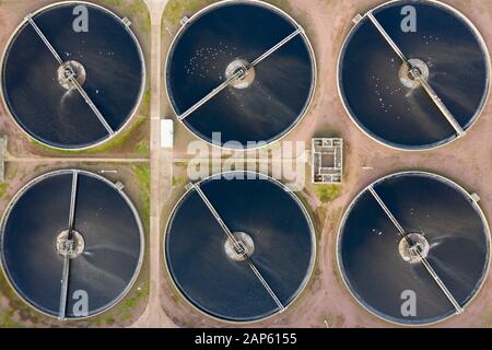 Vista aerea di acqua scozzese Seafield di trattamento delle acque reflue di opere, Edinburgh , Scozia ,REGNO UNITO Foto Stock