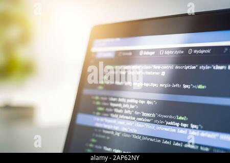 Lo sviluppo di programmazione e tecnologie di codifica. Sito web design. Cyber spazio concetto. Foto Stock