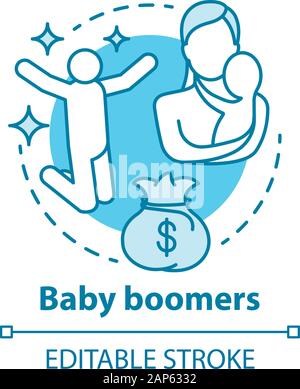 Baby Boomer concetto icona. Idea di generazione di una linea sottile illustrazione. Persone mature. La prosperità materiale. La vita di obiettivi e scopi. La maternità. Vector iso Illustrazione Vettoriale