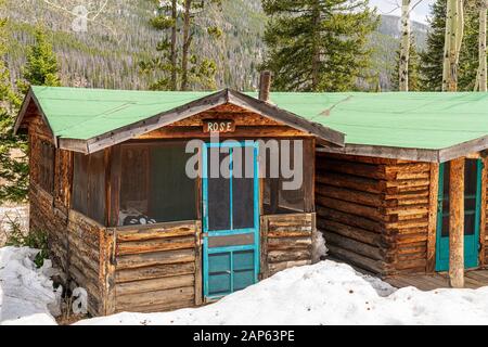 Log Cabin A Rocky Mountain National Park, Colorado. Foto Stock