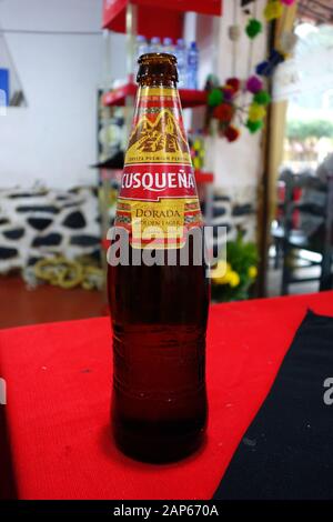 Cusquena Premium Birra Peruviana, Ollantaytambo, Urubamba Provincia, Cusco Regione, Perù, Sud America Foto Stock