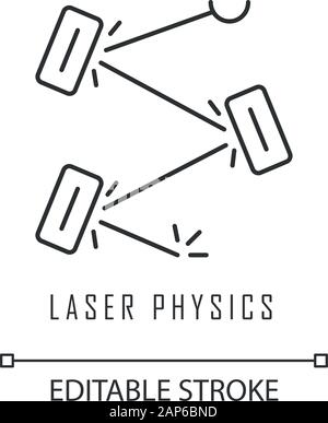 Fisica del laser lineare di icona. Quantum Electronics, laser costruzione, cavità ottica. La riflessione della luce. Linea sottile illustrazione. Simbolo di contorno. Vettore i Illustrazione Vettoriale