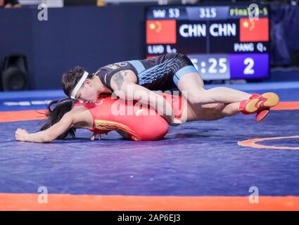 17 januari 2020 Roma, Italia Restling, Torneo Internazionale , categoria qlanyu pang (cina) ww 53 kg durante 1° Torneo Internazionale della Serie di Classifiche - giorno 3 - Wrestling Foto Stock