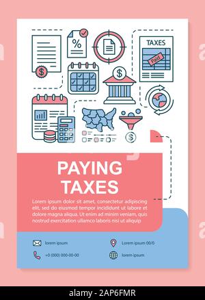 Il pagamento delle tasse poster formato di modello. Finanziare l'analisi. Contabilità fiscale. Banner, opuscoli, depliant stampa design lineare con le icone. Brochure del vettore Illustrazione Vettoriale