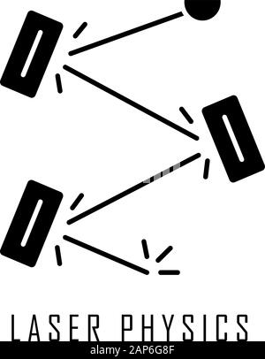 Fisica del laser glifo icona. Diramazione ottica. Quantum Electronics, laser costruzione, cavità ottica. La riflessione della luce. Esperimento di ottica. Silhouette sym Illustrazione Vettoriale