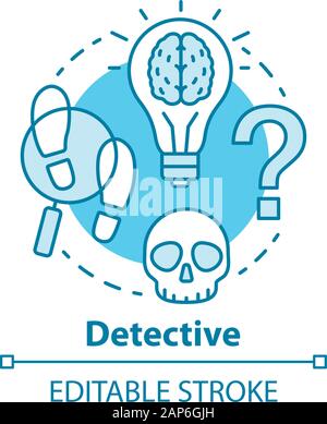 Detective del concetto di letteratura icona. La criminalità fiction idea sottile linea illustrazione. Mistero Storia criminale e di indagine. Mistero romanzo. Ricerca di elementi di prova Illustrazione Vettoriale