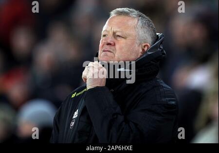 Sheffield Regno manager Chris Wilder prima della Premier League a Bramall Lane, Sheffield. Foto Stock