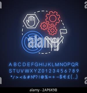 Essere liberi di inventario di luce al neon concetto icona. La gestione della catena di fornitura idea. Ecommerce, trading on-line. Servizio dropshipping. Segno incandescente con alphabe Illustrazione Vettoriale