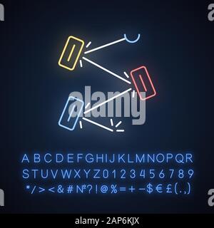 Fisica del laser di luce al neon icona. Diramazione ottica. Quantum Electronics, laser costruzione, cavità ottica. La riflessione della luce. Segno incandescente con alfabeto, n Illustrazione Vettoriale