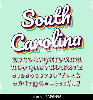 Carolina del Sud vintage vettore 3d caratteri. Retrò grassetto font, il carattere tipografico. La Pop art testo stilizzato. In stile vecchia scuola lettere, numeri, simboli pack. 90s, 80s Illustrazione Vettoriale