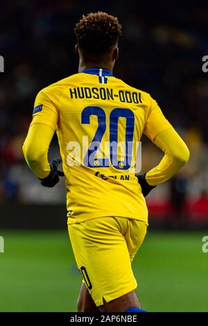 Kiev - Mar 14, 2019: Callum Hudson-Odoi 20. Dynamo Kyiv - Chelsea di Londra. La UEFA Europa League. La NSC Olympiyskiy stadium Foto Stock