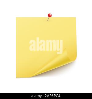 Foglio quadrato di carta con un angolo arricciato perni con una puntina realistico template vettoriale per i messaggi Illustrazione Vettoriale