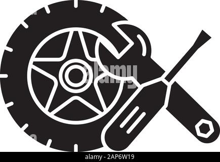 Ricambi auto icona glyph. Ruota e strumenti. Il servizio di riparazione per il concetto di manutenzione. E Commerce Department, shopping online categorie. Simbolo di Silhouette Illustrazione Vettoriale