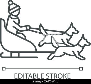 Lo sleddog icona lineare. Inverno sport estremo, attività rischiose e avventura. In slitta a cavallo. Persona dogsledding. Linea sottile illustrazione. Isolat di vettore Illustrazione Vettoriale