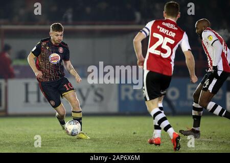 Exeter, Regno Unito. Xxi gen, 2020. Ben Kennedy di Stevenage durante l EFL Football League Trophy match tra Exeter City e Stevenage presso il St James Park, Exeter, Inghilterra il 21 gennaio 2020. Foto di Dave Peters. Solo uso editoriale, è richiesta una licenza per uso commerciale. Nessun uso in scommesse, giochi o un singolo giocatore/club/league pubblicazioni. Credit: UK Sports Pics Ltd/Alamy Live News Foto Stock