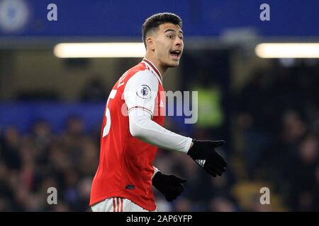 Londra, Regno Unito. Xxi gen, 2020. Gabriel Martinelli di Arsenal guarda a. Premier League, Chelsea v Arsenal a Stamford Bridge di Londra martedì 21 gennaio 2020. Questa immagine può essere utilizzata solo per scopi editoriali. Solo uso editoriale, è richiesta una licenza per uso commerciale. Nessun uso in scommesse, giochi o un singolo giocatore/club/league pubblicazioni. pic da Steffan Bowen/ Credito: Andrew Orchard fotografia sportiva/Alamy Live News Foto Stock