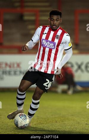 Exeter, Regno Unito. Xxi gen, 2020. Jayden Richardson di Exeter City durante l EFL Football League Trophy match tra Exeter City e Stevenage presso il St James Park, Exeter, Inghilterra il 21 gennaio 2020. Foto di Dave Peters. Solo uso editoriale, è richiesta una licenza per uso commerciale. Nessun uso in scommesse, giochi o un singolo giocatore/club/league pubblicazioni. Credit: UK Sports Pics Ltd/Alamy Live News Foto Stock