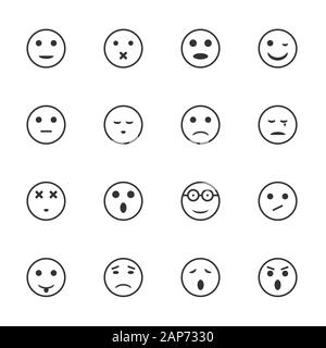 Smile icone. Set di delineare gli Emoji icone. Diverse espressioni emotive Illustrazione Vettoriale