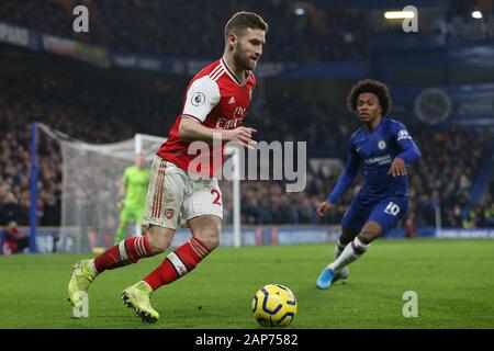 Londra, Regno Unito. 21st Gen 2020. Shkodran Mustafi dell'Arsenal durante la partita della Premier League tra Chelsea e l'Arsenal Stamford Bridge, Londra, martedì 21st gennaio 2020. (Credito: Jacques Feeney | MI News) solo uso editoriale. Credito: Mi News & Sport /Alamy Live News Foto Stock