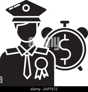 Prestiti per i veterani di glifi icona. Credito per uomo militare. I soldi per le persone che ha servito nelle forze. Credito di consolidamento. Industria economia. Silhouette symb Illustrazione Vettoriale