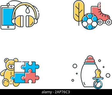 E commerce dipartimenti le icone a colori set. Shopping online categorie. Internet retail. Giocattoli e Hobby. Prodotti per neonati. Telefoni e accessori. Sport e Illustrazione Vettoriale