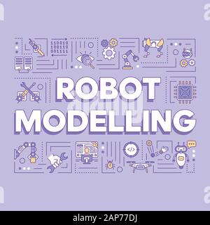 La modellazione di Robot concetti di parola banner. Intelligenza artificiale e cibernetica. Robotizzazione. Presentazione sito web. Isolato caratteri tipografici idea Illustrazione Vettoriale